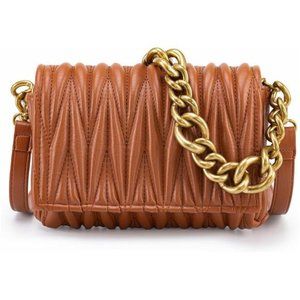 Cinnamon Brown Quilted Purses Pretty Chunky Chain Shoulder Bags